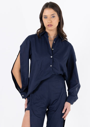 Blue Cotton Transformable Shirt